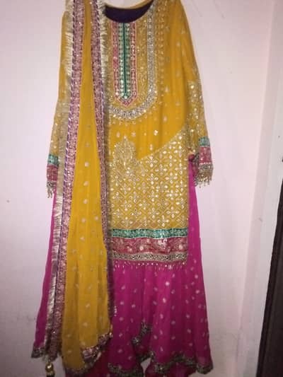 Mustard yellowish chiffon dress for bridals