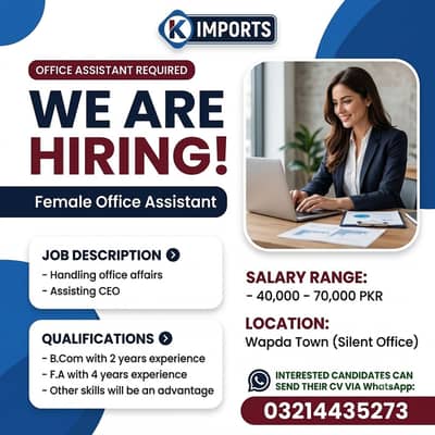 Female Office Assistant Needed.