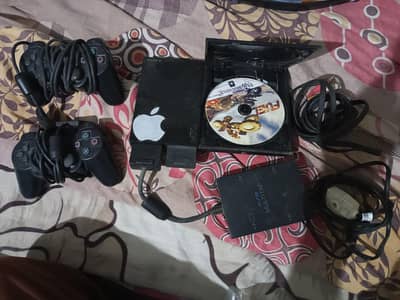playstation 2 with 2 controllers and all wires