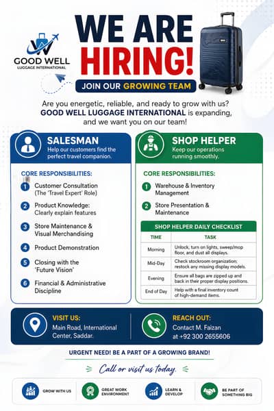  WE ARE HIRING – SALESMAN & SHOP HELPER 
