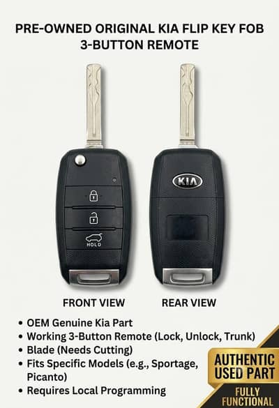 Original KIA 3-Button Flip Key Remote (Used) - 100% Genuine