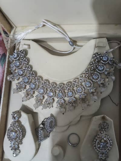 Silver Zircon Bridal Set (Necklace + Earrings + Ring)