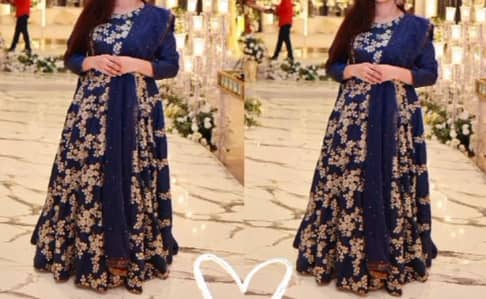 Royal Blue Party Wear Maxi Dress with Golden Embroidery
