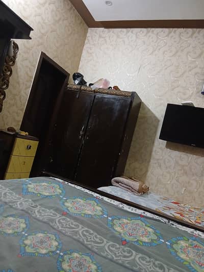 wooden bed set dressing and almari
