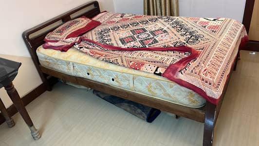 Solid Wood Single Bed with Mattress – Good Condition – PKR 10,000