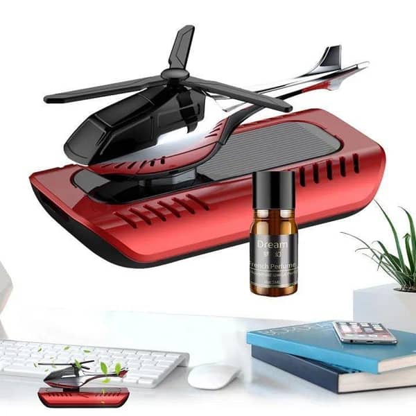 CAR SOLAR ROTATING HELICOPTER PERFUME HOLDER ALLOY HELICOPTER PURIFYING AIR FOR SOLAR CAR AROMATHERAPY AVAILABLE IN RED BLACK SILVER BLUE