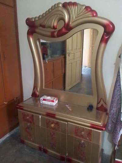 one King side bed without mattress 2side tables and one dressing table