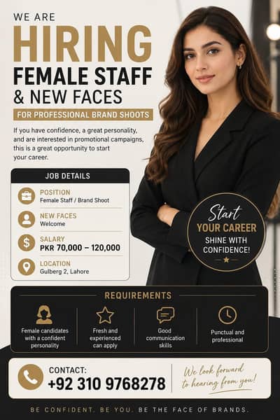 Female Brand Shoot Staff Required In Lahore