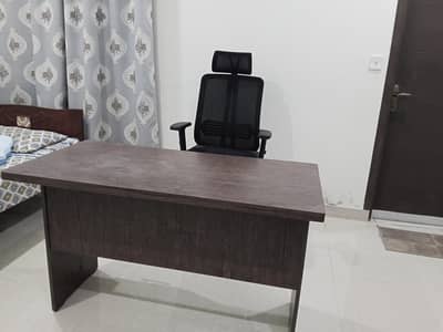 Executive office table with ergonomic mesh chair, 3 drawers desk