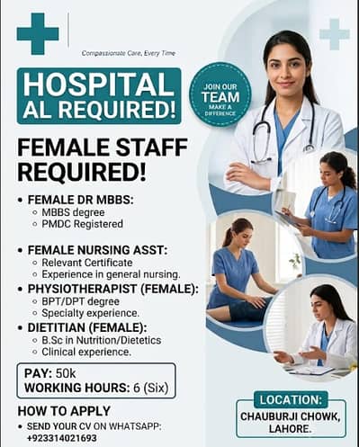 Hiring Medical Staff / jobs for  MBBS Doctor, Nurse & Physiotherapist