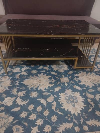MODERN BLACK MARBLE DESIGN CENTRE TABLE|GOLDEN METALLIC FRAME|