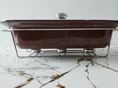 Ceramic Rectangular Chafing Dish with Glass Lid & Burner Stand