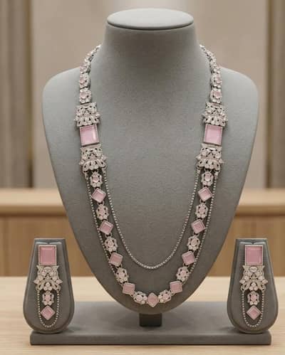 Silver Egyptian Mala & Earring Set - Pastel Pink