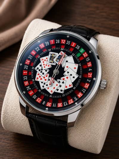 Unique Casino Roulette & Playing Cards Watch – Stylish Leather Strap