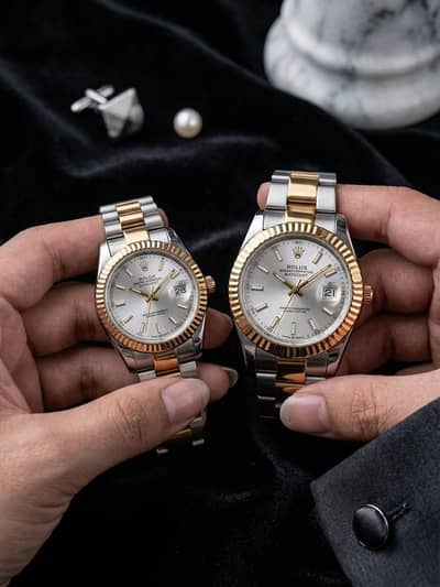 Luxury Couple Watches Set – Elegant Two-Tone (Gold & Silver) Pair