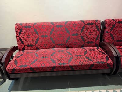 Wooden Sofa Set with Glass Table