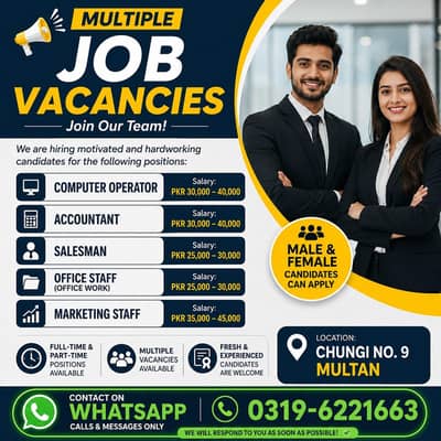Multiple Job Vacancies Male & Female