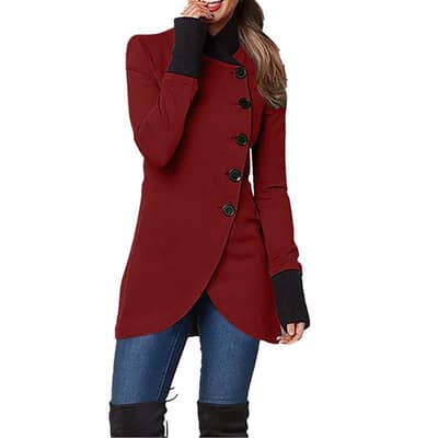 women Asymmetric button jacket winter multi color
