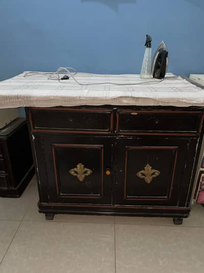 Solid Wood Iron Stand with Drawers & Cabinets Storage