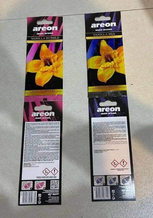 CAR HANGING PERFUME CARD AREON MON AREON QUALITY PERFUME PACK OF ONE LONG LASTING VANILLA BUBBLE AND VANILLA MIA FLAVOUR