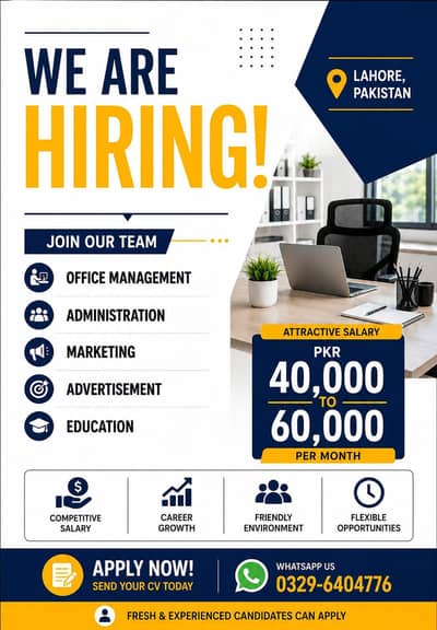 Jobs Available In Lahore send your CV on WhatsApp 03296404776