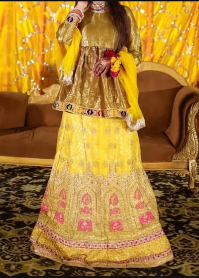 Mehndi Special Yellow Lehenga with Golden Peplum - Wedding Wear