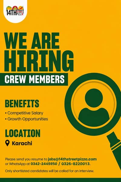 Hiring Kitchen asst server delivery rider