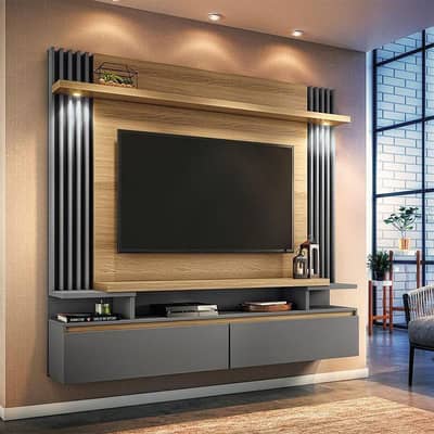 Modern TV Wall Panel with Floating Media Console Rawalpindi Islamabad