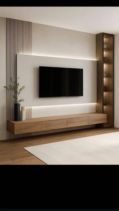 Modern TV Wall Panel with Floating Media Console Rawalpindi Islamabad