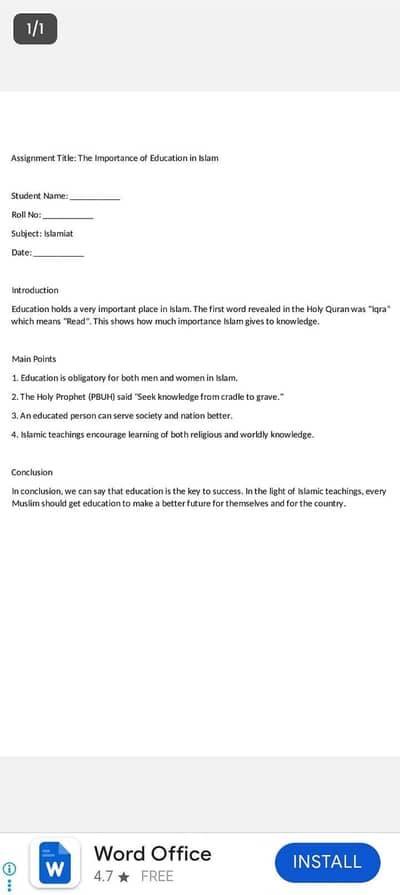 Assignment Typing Service | English, Islamiat | PDF + Word