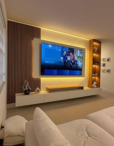 Modern TV Wall Panel with Floating Media Console Rawalpindi Islamabad