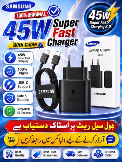 Samsung 45W Fast Charger with Type-C Cable | Best Price