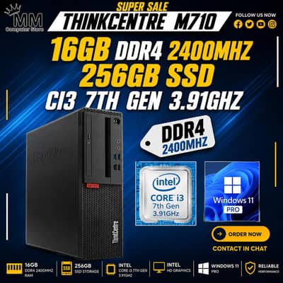 16GB DDR4 | 256GB NVMe | i3 7th Gen 3.9Ghz | Lenovo | Desktop PC