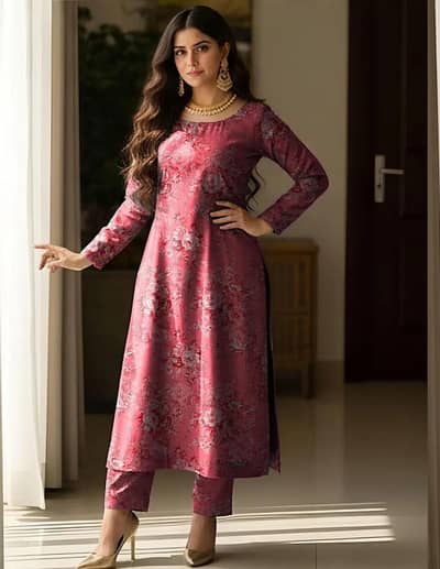 Pink Printed Lawn 2-Piece Shirt and Trouser Set