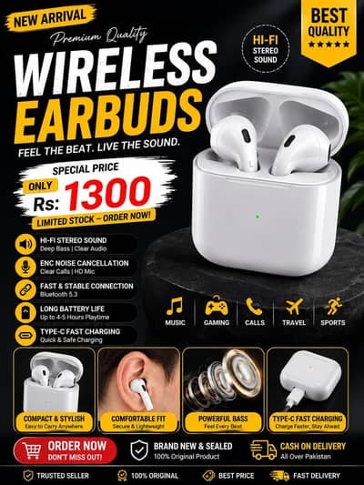 AirPods Pro 2 Wireless Earbuds | Hi-Fi Sound | ENC Mic | Rs. 1300