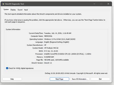 Hp Probook 440G6 8 GB RAM 256 SSD Intel Corei5  8th Generation
