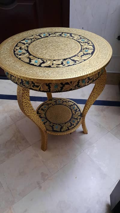Golden table , perne work and stone wood , fresh naughty