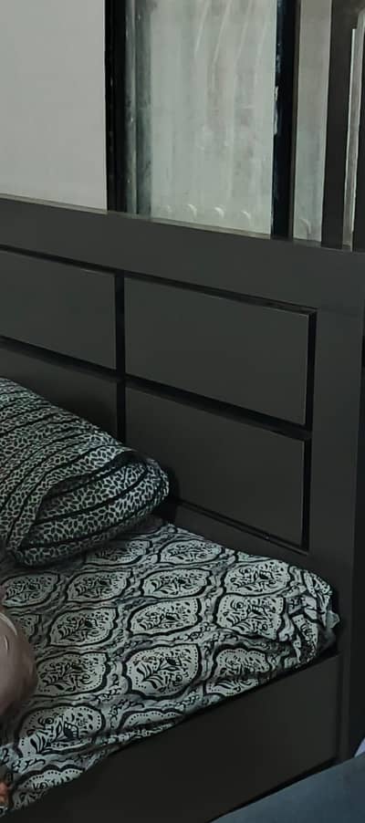 Bed, cupboard , dressing table, book shelf