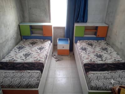 Kids Bedroom Set – 2 Single Beds, Wardrobe, Side Table & Mattresses