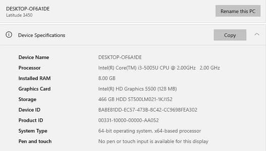 Dell Latitude 3450 i3 5th Gen 8GB 500GB HDD 10/10 Condition