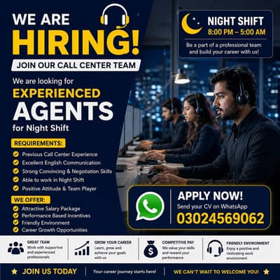 Urgent Hiring – Experienced CSR Agents for Night Shift