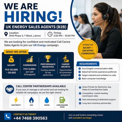 Uk Energy (Elec, gas) sales agent or Call center for sales required