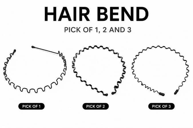 (Traoxss. Pk) 3 PCS Black Wavy Hair Headband for Men ; Women | Adjustable Metal Spring Hair Hoop Band | Flexible Non-Slip Hair Bend | Unisex Sports Hair