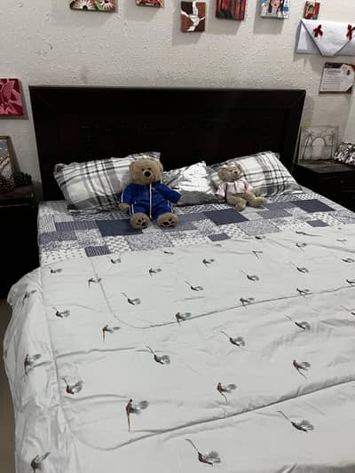 URGENT SALE: Wood Double Bed & 2 Side Tables