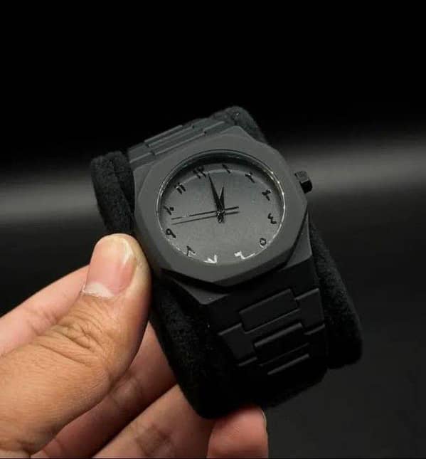 (Traoxss. pk) Elegant Full Black Arabic Dial Analog Wrist Watch for Men and Boys Stylish Classic Number Display Rubber Strap Lightweight Comfortable Daily Wear Fashion Watch