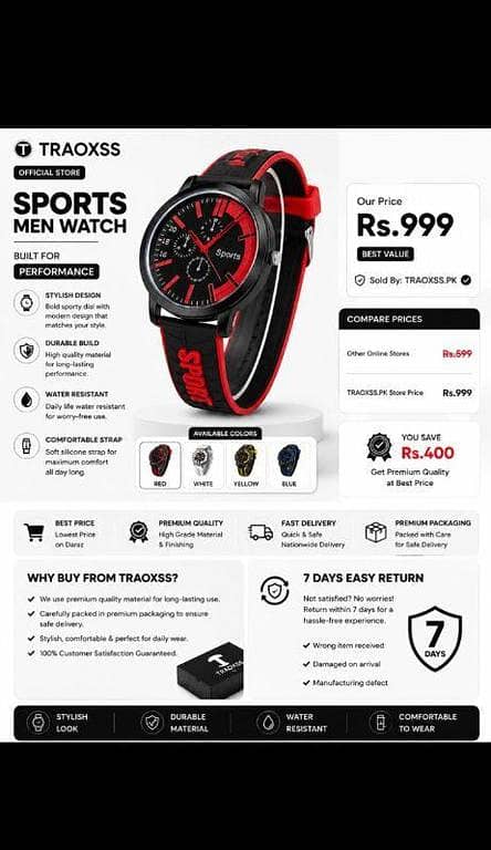 (Traoxss. pk) Stylish Sports Analog Wrist Watch for Boys and Men Classic Needle Dial Rubber Strap Lightweight Comfortable Casual Everyday Use Durable Fashionable Modern Design