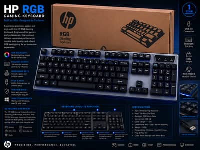 HP RGB Gaming Keyboard 104 Keys USB Wired Full Size Keyboard for PC,