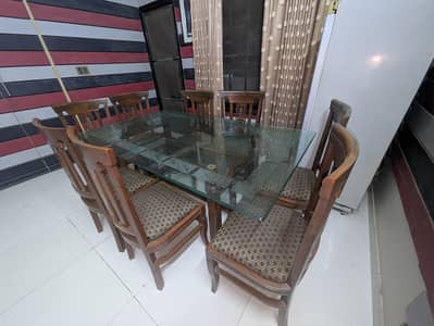 Elegant 8-Seater Glass Dining Table Set for Sale