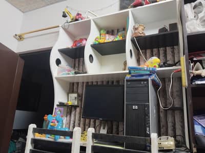 computer studytable with 2 chairs & book shelves