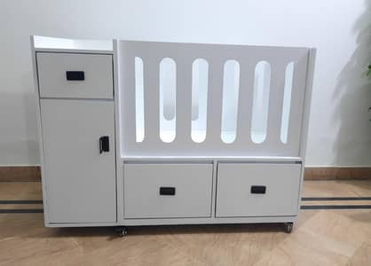 Premium Wooden Baby Cot with Wardrobe & Storage Drawers